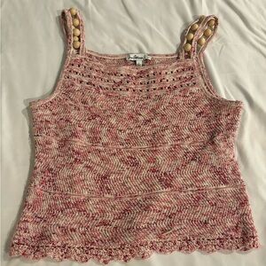 Sam Edelman Penny Textured Knit Clover Beaded Tank Top Size L